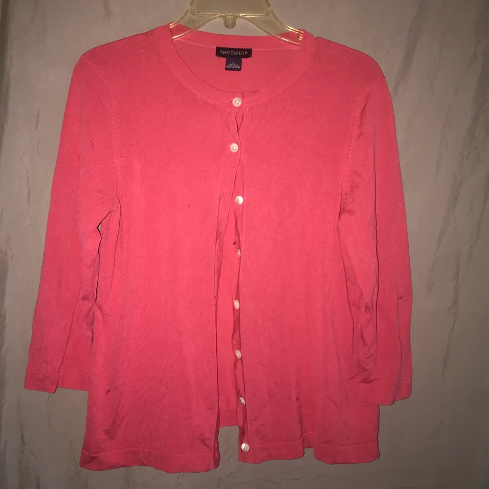 Ann Taylor coral silk blend cardigan sweater